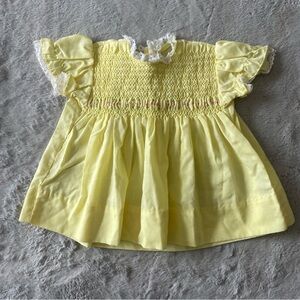 Handmade vintage Yellow Ruffled baby dress yellow Easter party 9-12 months
